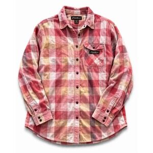 Eddie Bauer Plaid Flannel Shirt Womens XXL Red Yellow Button Up